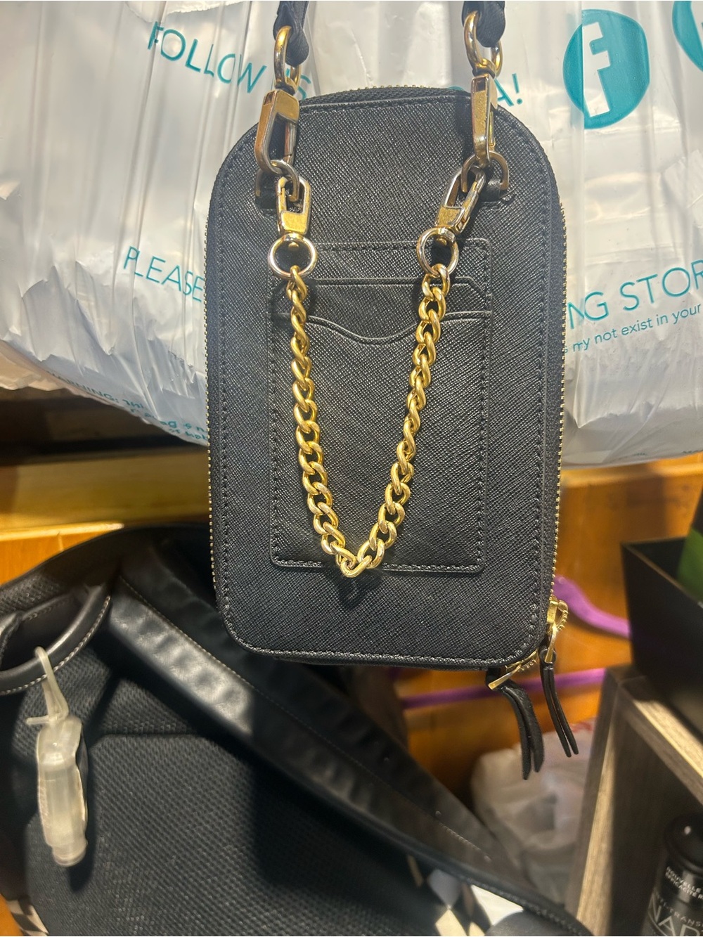 Tory Burch Black Saffiano Leather Crossbody Phone Pouch with Gold Logo - Picture 3 of 6